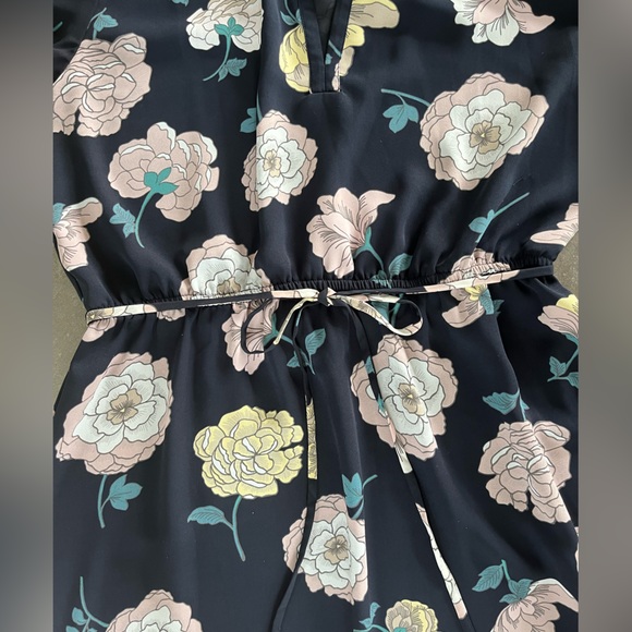 LOFT Navy Floral Midi Dress Size: M - Picture 7 of 8